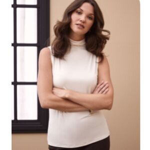 Elegant Cream Sleeveless Mock Neck Top